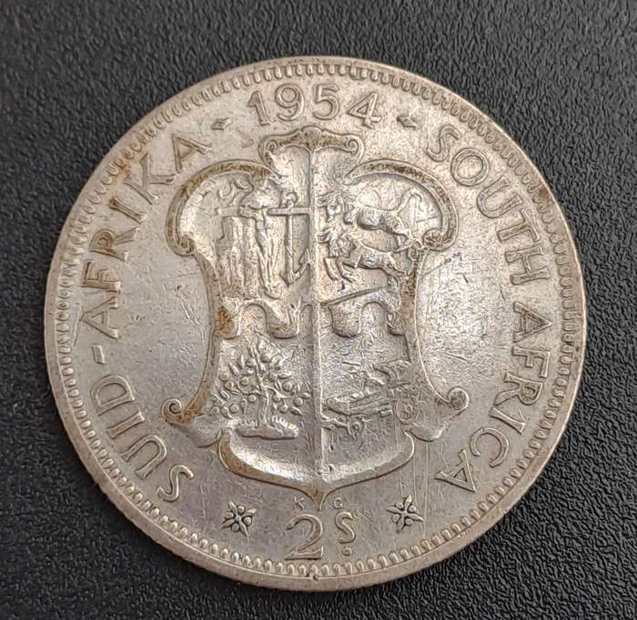 1954 South Africa Silver 2 Shillings - Elizabeth II 1st portrait