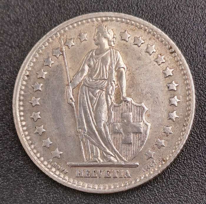 1944 Switzerland SILVER 1 Franc Helvetia standing
