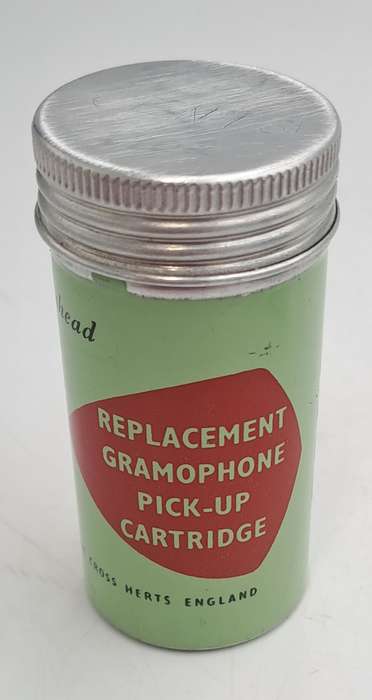 Empty Vintage Cosmocord gramophone cartridge can, ACOS Empty Replacement Pick-up tin Made in England