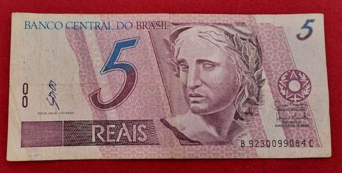1997-2009 Brazil 5 Reais 1st. Family, Watermark "Flag"