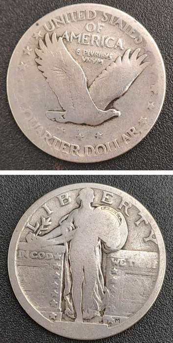 1917 -1930 United States  (Silver .900) ¼ Dollar "Standing Liberty Quarter" Stars Below Eagle