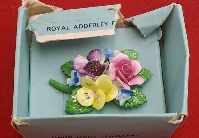 Vintage 1960's Royal Adderley Floral Porcelain Brooch made in England