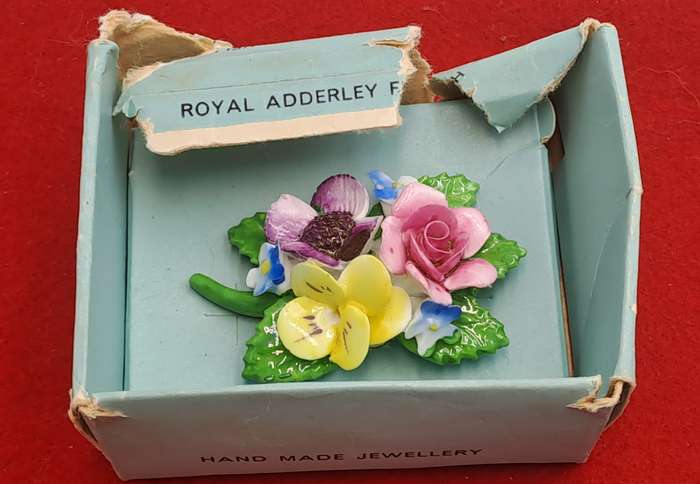 Vintage 1960's Royal Adderley Floral Porcelain Brooch made in England