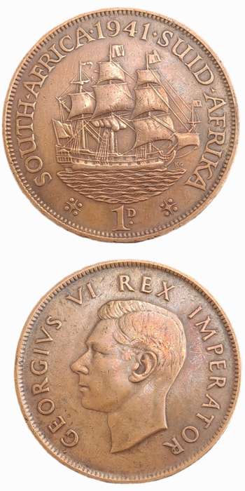 1941- South Africa  1 Penny - George VI Rex Imperator