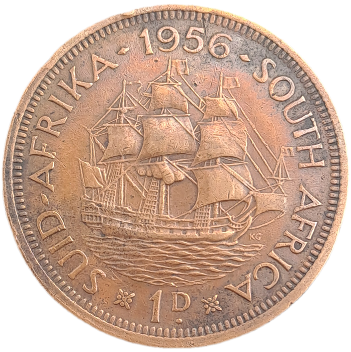 1956-  South Africa  1 Penny - Elizabeth II 1st portrait