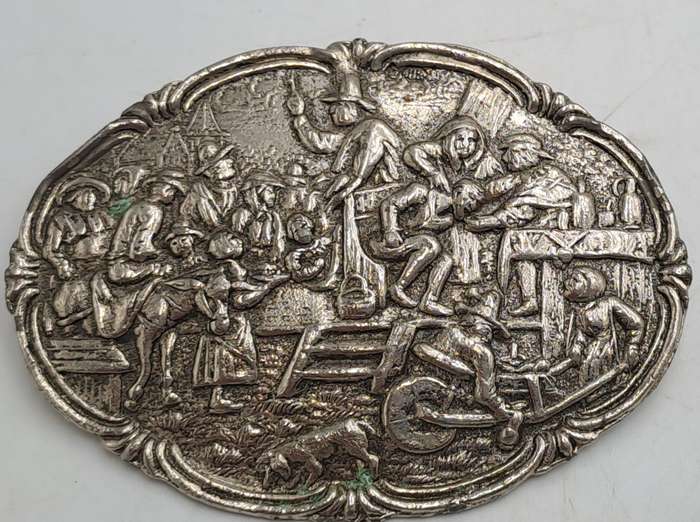 Vintage Zilpla Plated 90 EPNS Silver Embossed Scenic Dutch Pin Brooch 5,8cm x 4,3cm