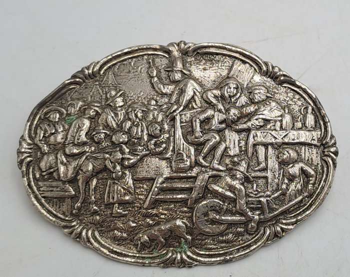 Vintage Zilpla Plated 90 EPNS Silver Embossed Scenic Dutch Pin Brooch 5,8cm x 4,3cm