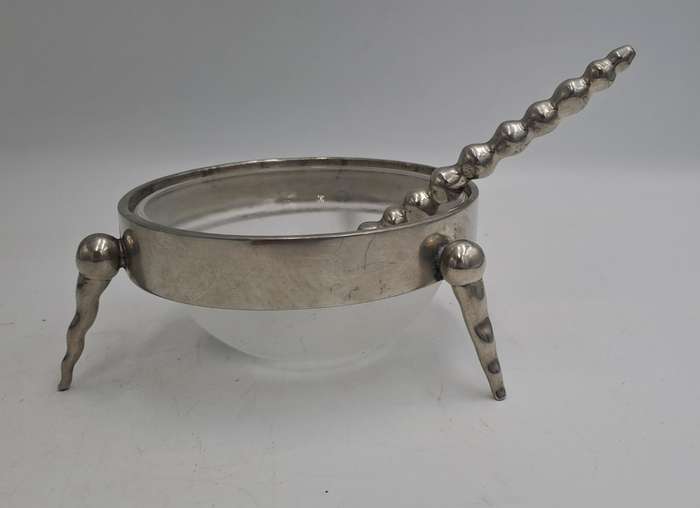 Stainless Steel Jam Pot with Glass tray with Spoon