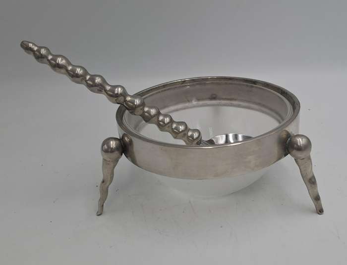 Stainless Steel Jam Pot with Glass tray with Spoon