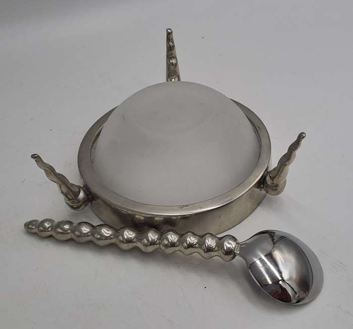 Stainless Steel Jam Pot with Glass tray with Spoon