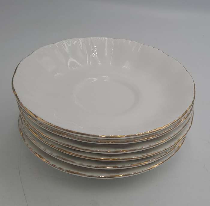 6 Vintage White Paragon Bone China Tea Saucers (one has hairline Crack) By Appointment