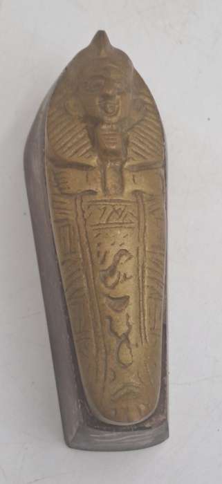 Vintage Soap Stone and Brass Mummy Sarcophagus and Soap Stone Pyramid figurines