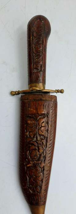Antique  Dagger with Carved Wood Scabbard and Handle  Made In India