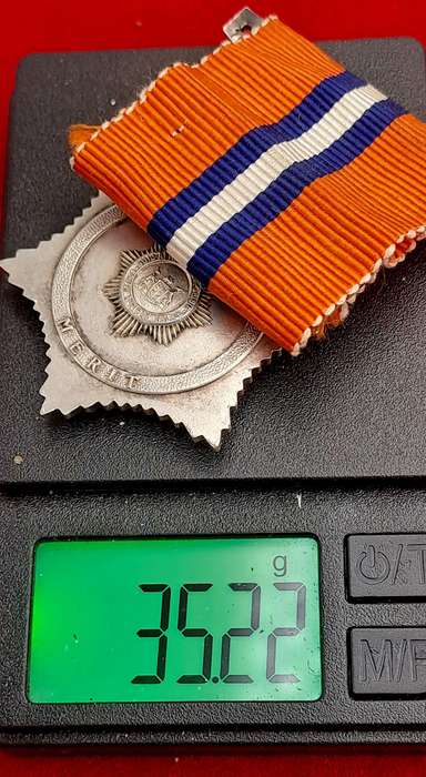 1969 South African Police .925 Silver Star for Merit Full-Size Medal  Issued to 19750K Kapt J.Smuts