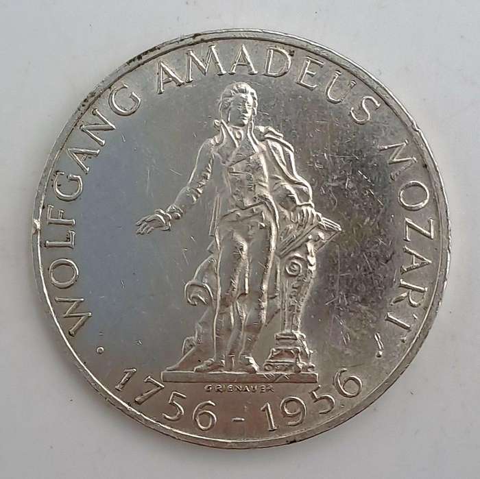 1956 Austria (.800 Silver)25 Schilling Mozart-200th Anniversary of birth of Wolfgang Amadeus Mozart