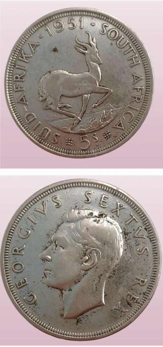 1951 South Africa .500 Silver 5 Shillings - George VI only 363119  Minted