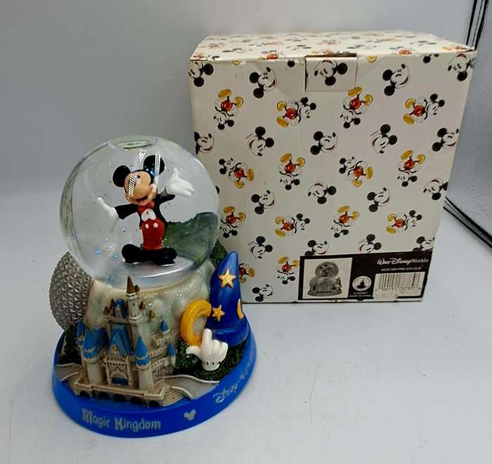 Disney World Parks Mickey Mouse It's a Small World Musical Snow Globe Epcot-Boxed