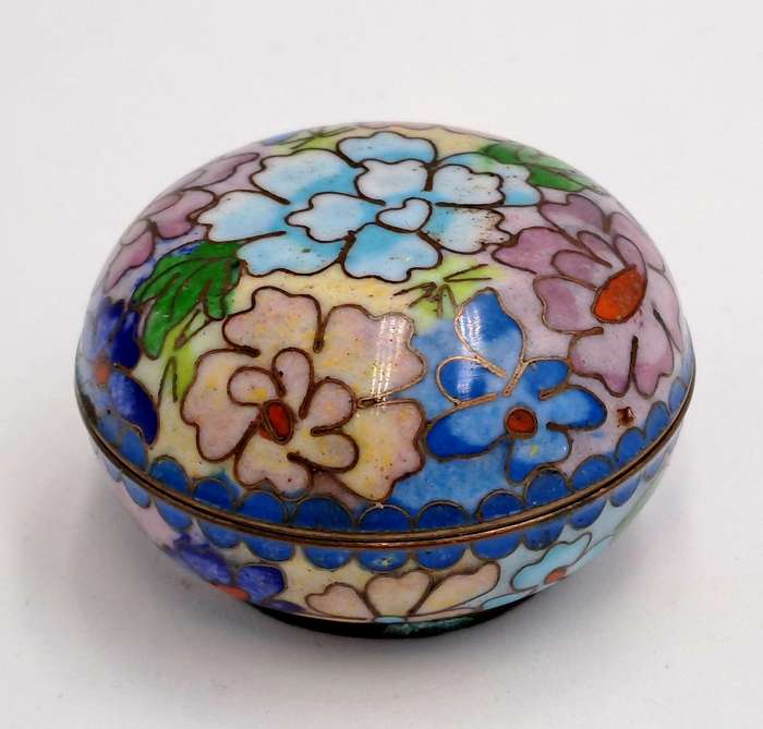 Vintage Chinese Cloisonné Brass & Enamel Jewelry Trinket Box