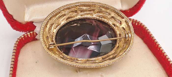 Vintage plum color brooch -Boxed