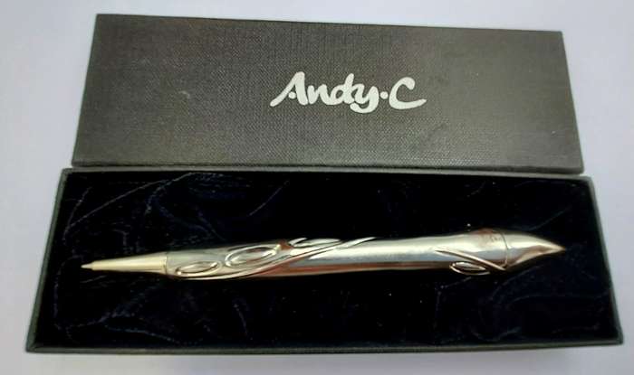 Original Andy-C Andy Cartwright designer Pencil boxed (pencil mechanism plasic top broken) Pewter
