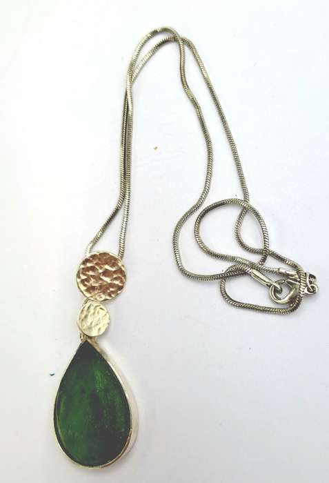 Vintage Bonti Necklace 925 silver with green Jade pendant