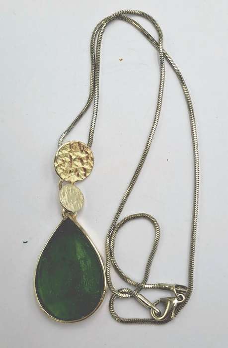 Vintage Bonti Necklace 925 silver with green Jade pendant
