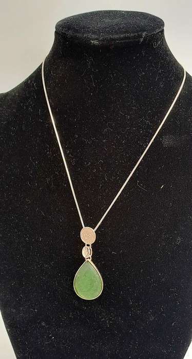 Vintage Bonti Necklace 925 silver with green Jade pendant