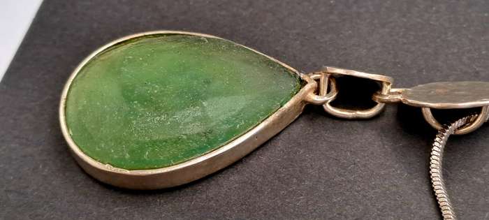 Vintage Bonti Necklace 925 silver with green Jade pendant