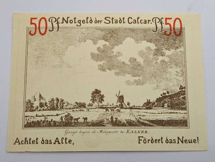 1922 German notgeld 50 Pfennigs City of Kalkar