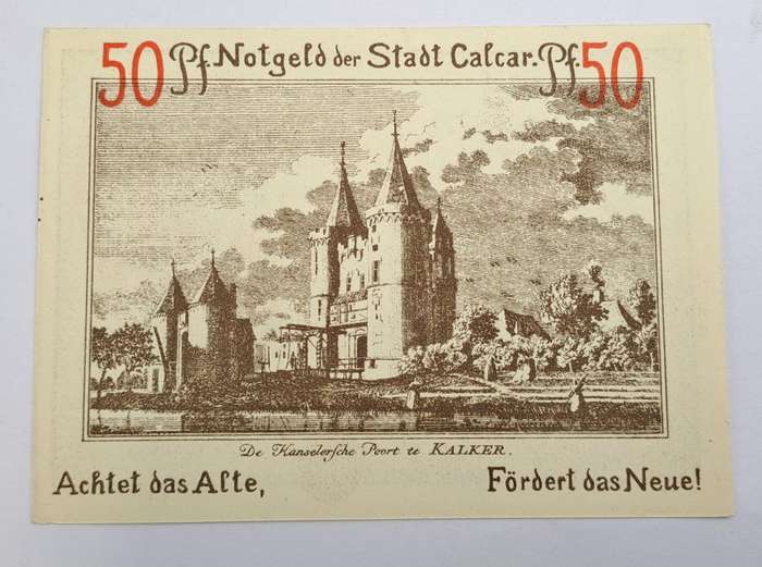 1922 German notgeld 50 Pfennigs City of Kalkar