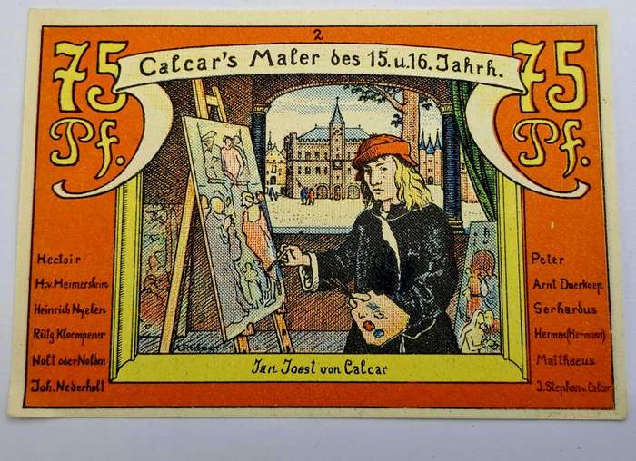 1922 German notgeld 75 Pfennigs City of Kalkar