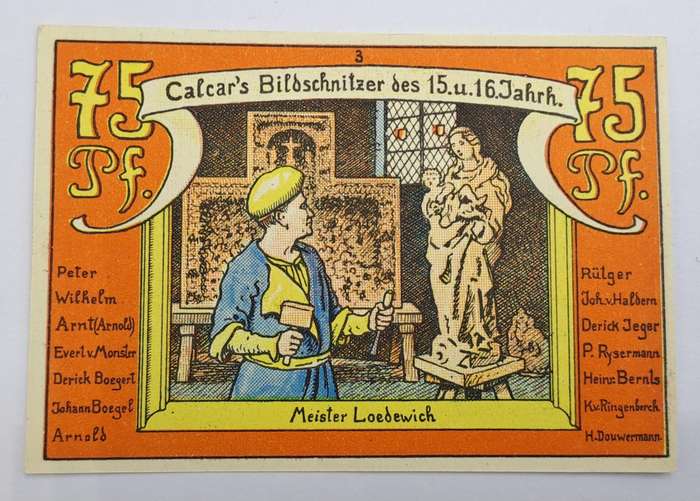 1922 German notgeld 75 Pfennigs City of Kalkar