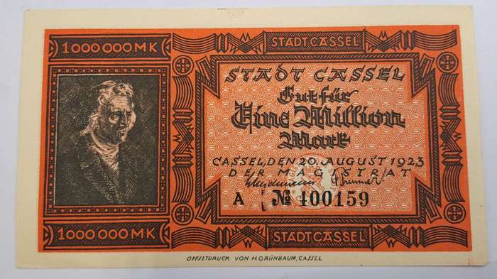 1923 German notgeld 1 000 000 Mark City of Kassel (Prussian province of Hesse-Nassau)