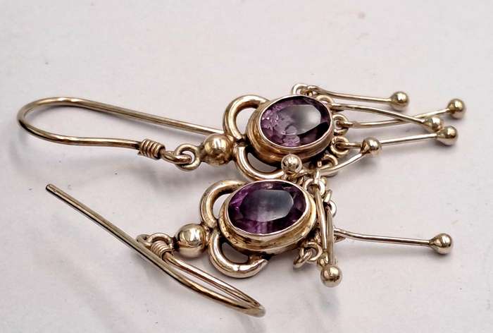 Vintage Sterling Silver Earrings with Amethyst Gemstones