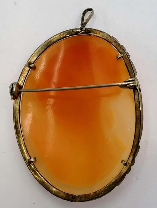 Large Vintage Cameo Brooch Pendant 5cm x 4cm-80% silver