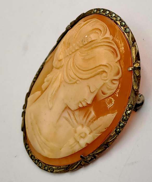 Large Vintage Cameo Brooch Pendant 5cm x 4cm-80% silver