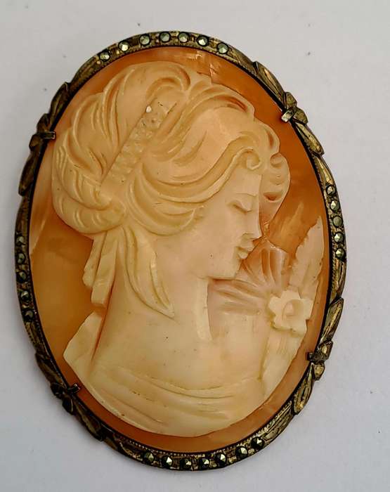 Large Vintage Cameo Brooch Pendant 5cm x 4cm-80% silver
