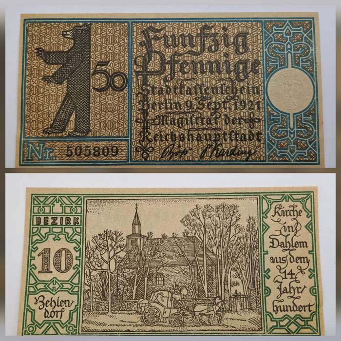 1921 German notgeld 50 Pfennigs Districts Series - Issue 10: Zehlendorf