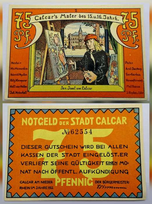 1922 German notgeld 75 Pfennigs City of Kalkar