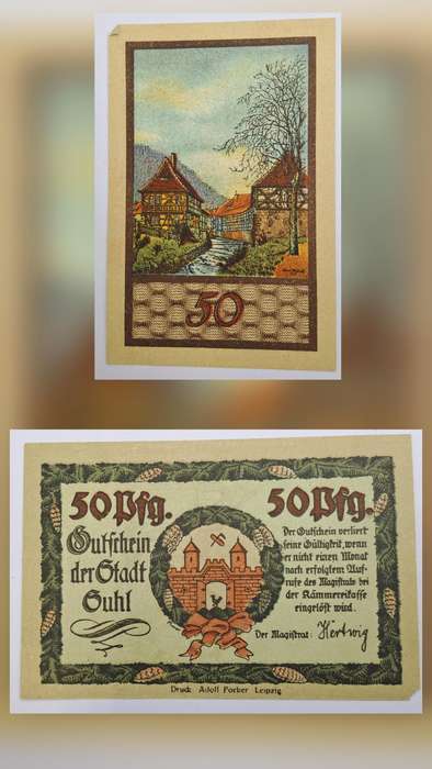 1914-1921 German notgeld 50 Pfennigs City of Suhl Sights Series - Malzhaus