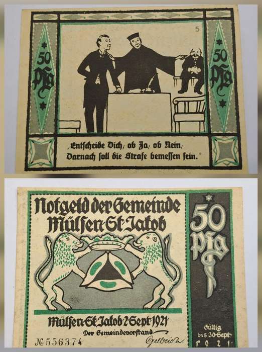 1921 German notgeld 50 Pfennigs Municipality of Mülsen-Sankt Jakob