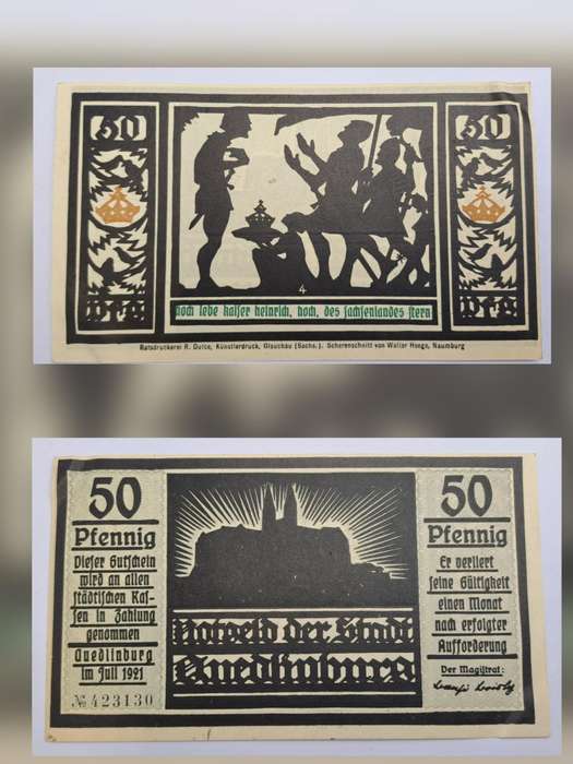 1921 German notgeld 50 Pfennigs City of Quedlinburg (Prussian province of Saxony