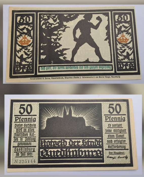 1921 German notgeld 50 Pfennigs City of Quedlinburg (Prussian province of Saxony