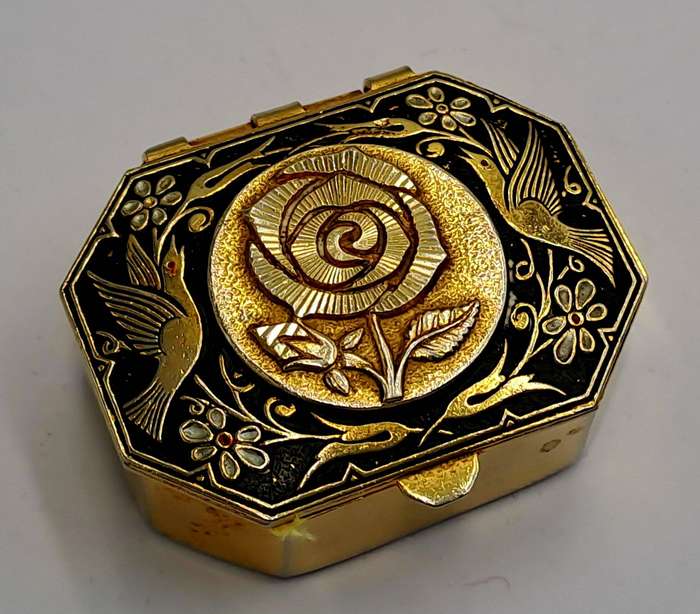 Vintage Gold Plated  Pill Box