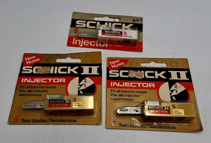3 Vintage Packages with Schick Razor Blades with Injectors 15 Blades in Total still Sealed.