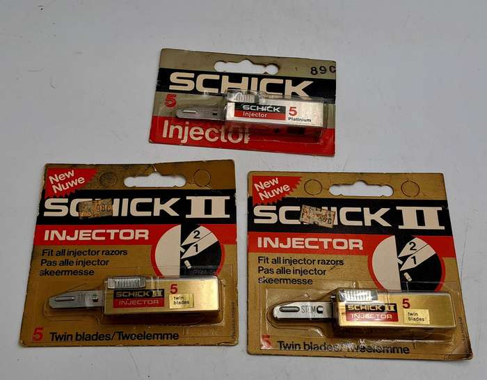 3 Vintage Packages with Schick Razor Blades with Injectors 15 Blades in Total still Sealed.