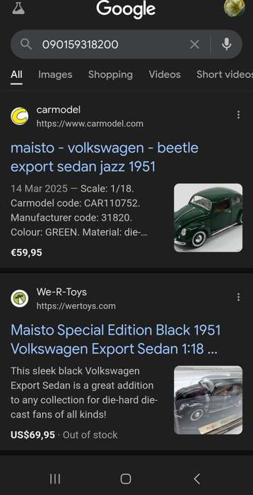 Maisto Special Edition Volkswagen Export Sedan 1951 1:18 Die Cast Metal