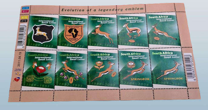 South Africa Rugby- A set of stamps depicting the Springbok emblem over the years 1906-1911