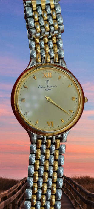 Pre-Owned Alain Frederic A-348 Paris- Gold Tone Quartz Watch -Working -Unisex