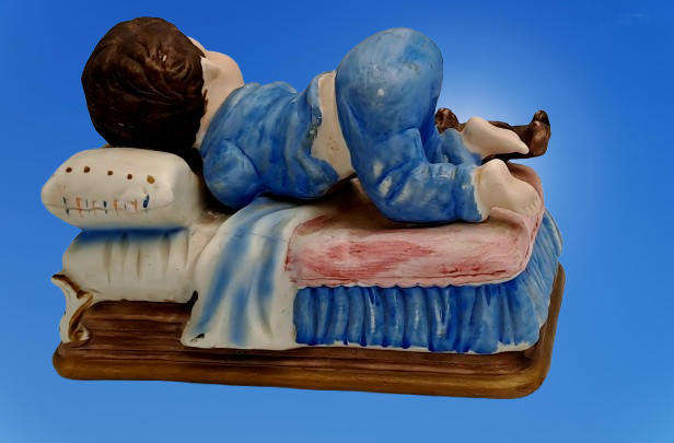 Vintage Ceramic Sleeping Boy Figurine 10,5cm x 17cm x 11cm